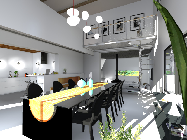 Séjour contemporain — Perspective ouverte et mobilier sur mesure