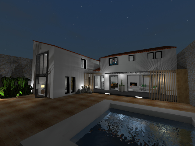 Maison de nuit — Extension et dialogue intérieur-extérieur